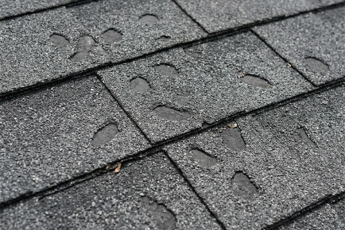 Hail-damaged shingles being replaced on a Cochrane Alberta roof